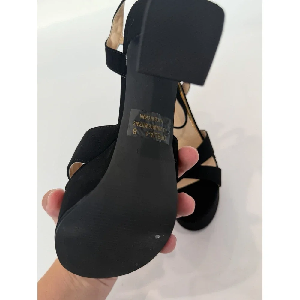 Kaleen Women's Black High Heels Open Toe Size 8 Suede Platform Party Night Out